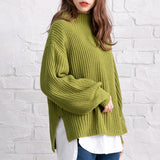 ボトルネックバルーンスリーブ畦ニットトップス