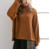 ボトルネックバルーンスリーブ畦ニットトップス