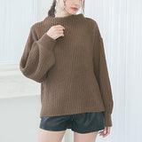 ボトルネックバルーンスリーブ畦ニットトップス