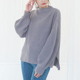 ボトルネックバルーンスリーブ畦ニットトップス