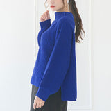 ボトルネックバルーンスリーブ畦ニットトップス