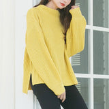 ボトルネックバルーンスリーブ畦ニットトップス