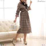 チェック柄ロングシャツワンピース
