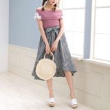 【メール便】袖ポイントレースメロウオフショルリブトップス