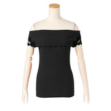 【メール便】袖ポイントレースメロウオフショルリブトップス