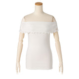 【メール便】袖ポイントレースメロウオフショルリブトップス