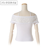 【メール便】レース挟みクロスデザインオフショル半袖カットソー