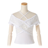 【メール便】レース挟みクロスデザインオフショル半袖カットソー