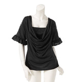 ショルダーデザインレースドレープセクシーカットソー