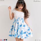 バラレースローズプリント柄フレアワンピース【M~LL】