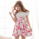 バラレースローズプリント柄フレアワンピース【M~LL】