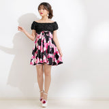 バラレースローズプリント柄フレアワンピース【M~LL】