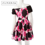 バラレースローズプリント柄フレアワンピース【M~LL】