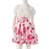 バラレースローズプリント柄フレアワンピース【M~LL】