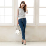 【メール便】袖チュールストライプリブトップス