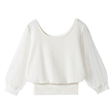 【メール便】袖チュールストライプリブトップス