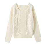 クルーネックorVネックケーブルニットトップス