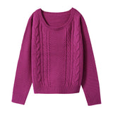 クルーネックorVネックケーブルニットトップス