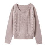 クルーネックorVネックケーブルニットトップス