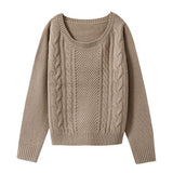 クルーネックorVネックケーブルニットトップス
