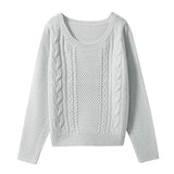 クルーネックorVネックケーブルニットトップス