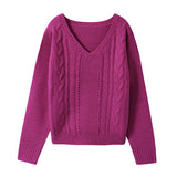 クルーネックorVネックケーブルニットトップス