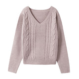クルーネックorVネックケーブルニットトップス