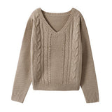 クルーネックorVネックケーブルニットトップス