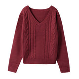 クルーネックorVネックケーブルニットトップス