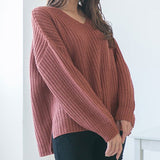 サイドスリット畦編みVネックニット