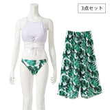 レースアップトップスロングパンツ付き水着3点セットM・L