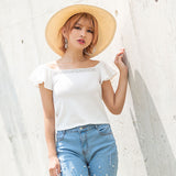 【メール便】ビジュー付フリル袖トップス