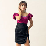 【メール便】ビジュー付フリル袖トップス