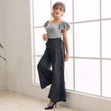 【メール便】ビジュー付フリル袖トップス