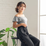 【メール便】ビジュー付フリル袖トップス