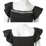 【メール便】ビジュー付フリル袖トップス