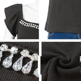 【メール便】ビジュー付フリル袖トップス