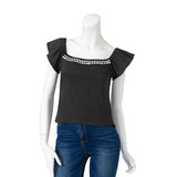 【メール便】ビジュー付フリル袖トップス