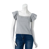 【メール便】ビジュー付フリル袖トップス