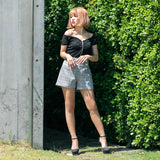 【メール便】総レースフロントジップオフショルトップス