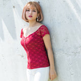 【メール便】総レースフロントジップオフショルトップス