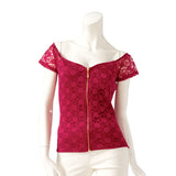 【メール便】総レースフロントジップオフショルトップス