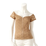 【メール便】総レースフロントジップオフショルトップス