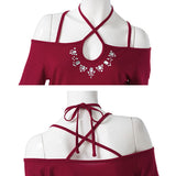 【メール便】フロントビジューオフショルカットソートップス