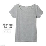 【メール便】ハートネックリブ半袖トップス