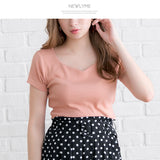 【メール便】ハートネックリブ半袖トップス