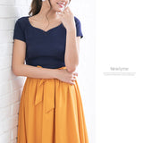 【メール便】ハートネックリブ半袖トップス