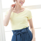 【メール便】ハートネックリブ半袖トップス