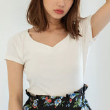 【メール便】ハートネックリブ半袖トップス