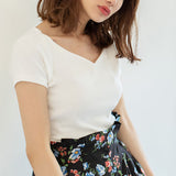 【メール便】ハートネックリブ半袖トップス